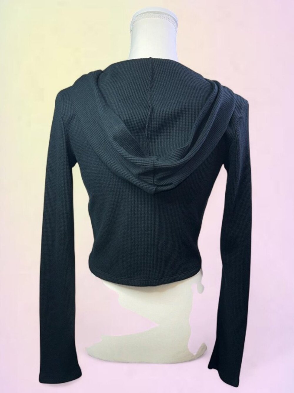 Hollister Co. Black Cropped Waffle Knit Hoodie size XS - Picture 2 of 3